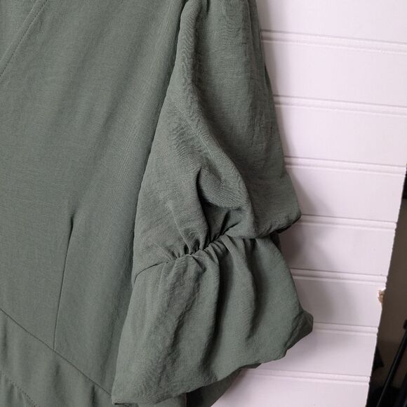 1. State Olive V-Neck Puff Short Sleeve Fit &Flare Dress L - Picture 8 of 12